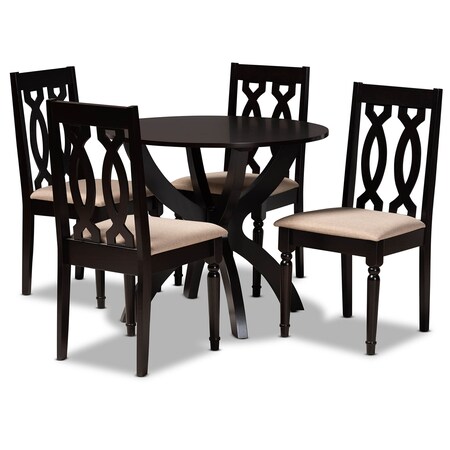 Baxton Studio Mona Sand Upholstered and Dark Brown Finished Wood 5-Piece Dining Set 172-9733-10902
